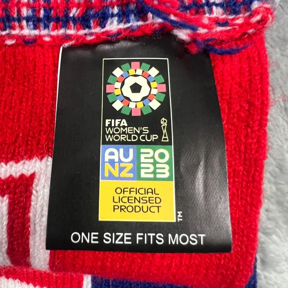 FIFA Scarf USA World Cup 2023 OS Red White Blue Knit Fringe Logo